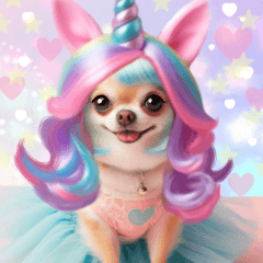 Chihuahua with unicorn rainbow hair