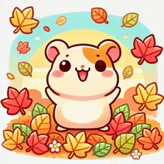 Cute Hamster Enjoying Autumn Leaves