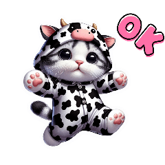 Kitten wearing cow pajamas