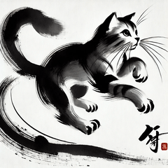 Leaping Cat Sumi-e Stamps