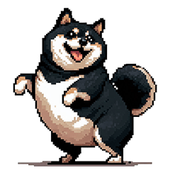 Pixel art Polite word fat black shiba