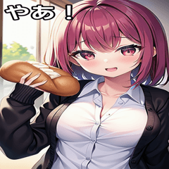 Tattoo schoolgirl eating bread