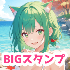 Autumn Sea Swimsuit Cat Girl BIG Sticker