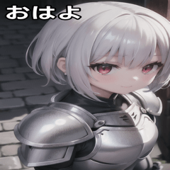 Silver-haired shortsmiling female knight