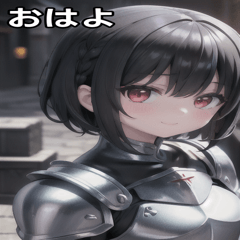 Short black hair, smiling lady knight