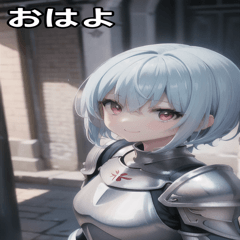 blue hairshort hairsmiling female knight