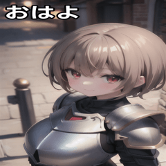 Short brown hair, smiling lady knight