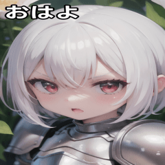 Angry female knight with short whitehair