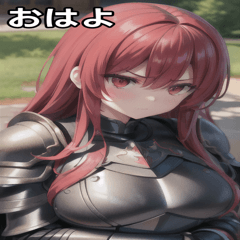 Angry female knight red hair long