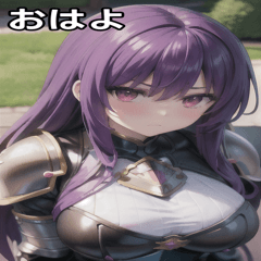 Angry female knight purple hair long