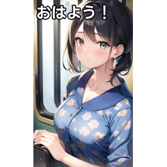 Blue floral pattern girls go by train