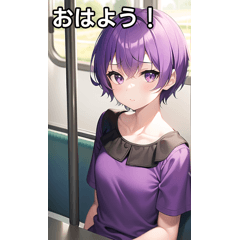 Purple short-sleeved girls go by train