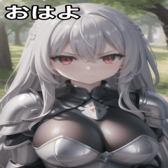 Angry female knight silver hair long