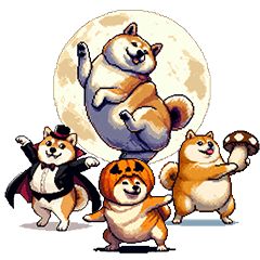 Pixel art autumn fat shiba