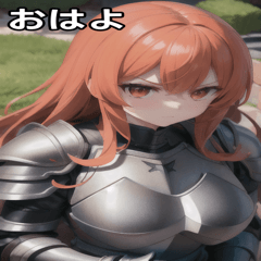 Angry female knight, long orange hair