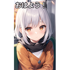 Silver-haired autumn clothes girl train