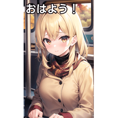 Blonde autumn clothes girl and train