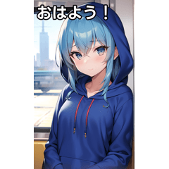 Girls in blue hoodies go by train