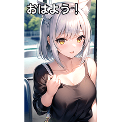 Silver-haired cat-eared girl and train