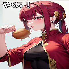 Piercing kung fu beauty eating meat buns