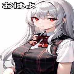 Silver hair check vest girl