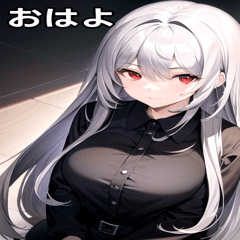 Black shirt girl with silver hair