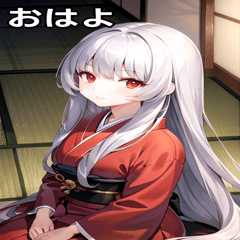 Kimono girl with silver hair