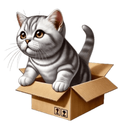 American shorthair in the cardboard box