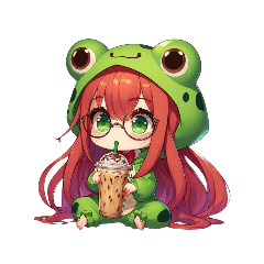 Maine 2.0: Red hair Girl, frog and latte