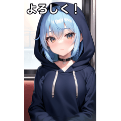 Blue-haired hoodie girl and train