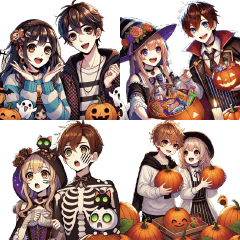 Enjoying Halloween Couple(No Background)