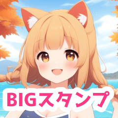 Cat Girl Autumn Sea Swimsuit BIG Sticker