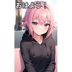 Pink-haired hoodie girl and train