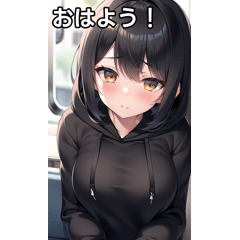 Black-haired hoodie girl and train