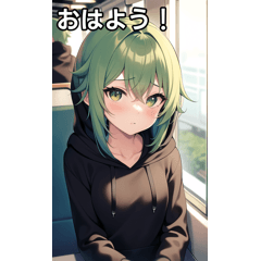 Green-haired hoodie girl and train