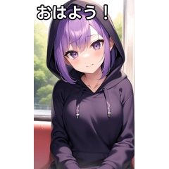 Purple hair hoodie girl and train