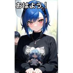 Blue-haired girl and train