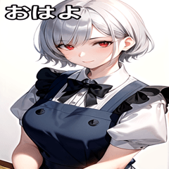 Silver hair apron girl short