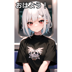 White-haired girl and train