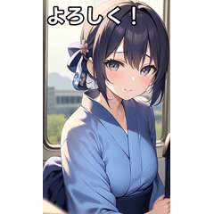 Girls in blue yukata like trains