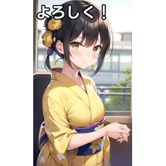 Yellow yukata girls like trains