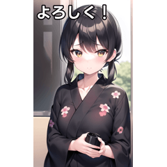 Girls in black yukata like trains