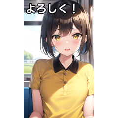 Yellow polo shirt girl and train