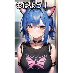 Blue-haired cat-eared girl and train