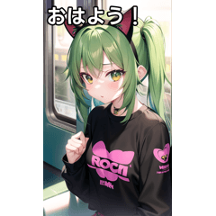 Green-haired cat-eared girl and train