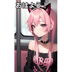 Pink-haired cat-eared girl and train