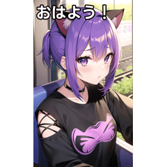 Purple hair cat ears girl and train