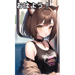 Brown-haired cat-eared girl and train