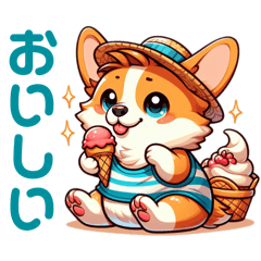 Daily use _Tail corgi with Straw Hat