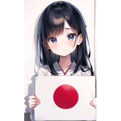 A cute girl holds up the Japanese flag